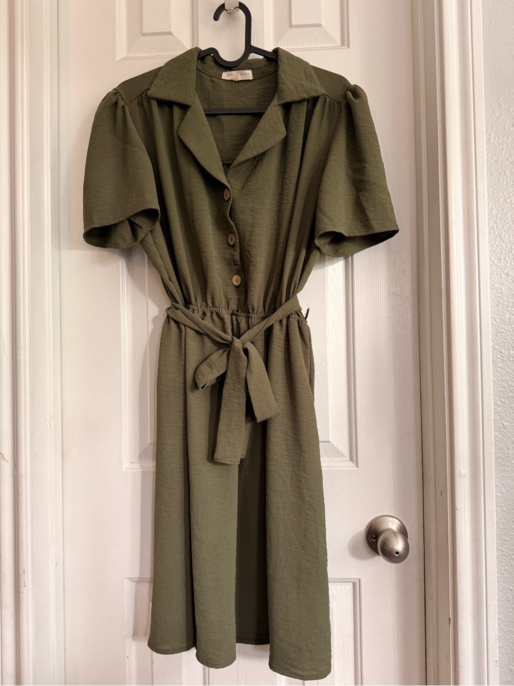 Zara Olive Green Midi Shirt Dress with Tie Waist